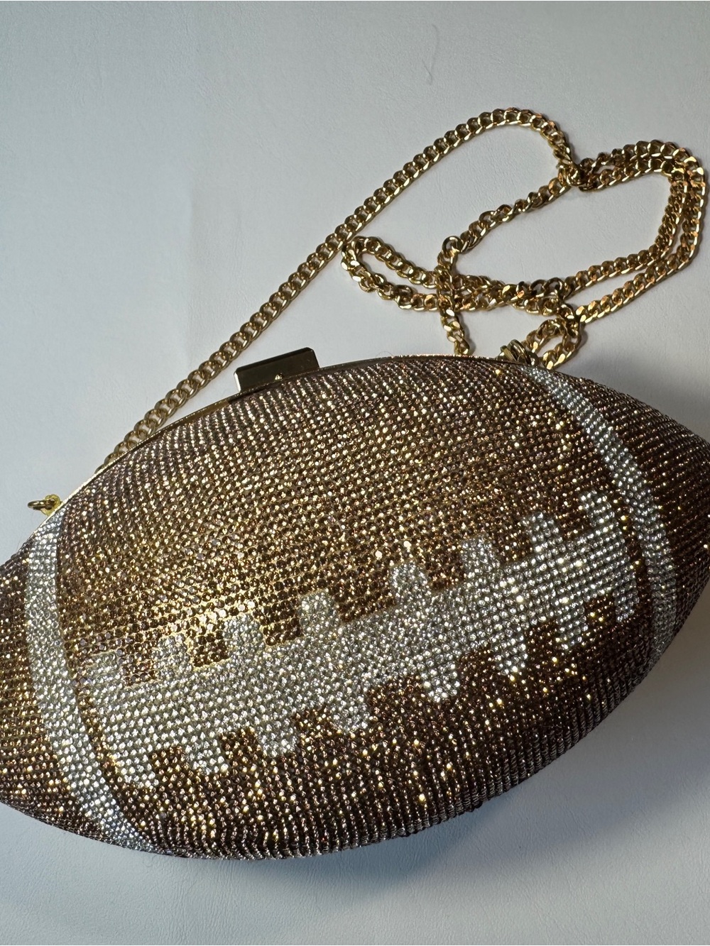 Gold Rhinestone Football Clutch Bag with Chain Strap